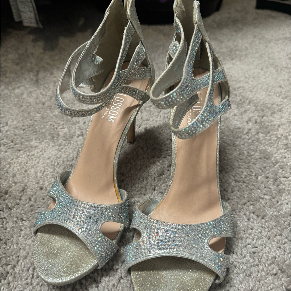 Bejeweled silver heels